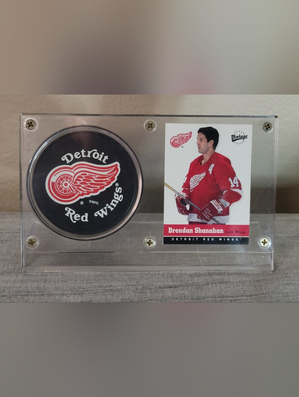 Detroit Red Wings Brendan Shanahan UD Vintage Card & Official NHL Puck Display
